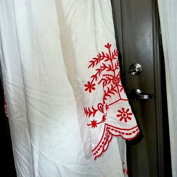 CC Chic Connection white tunic long shirt red embroidery tassel tie dress Small​ - Picture 15 of 16